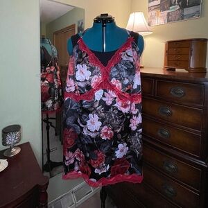 Cacique Valentines Red Lace Rose Bloom Floral Print Chemise Lane Bryant